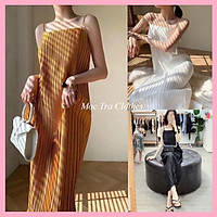 Đầm maxi hai dây dập ly đi biển dáng suông rộng tiểu thư hàng 2 lớp siêu xinh, Váy kiểu nữ 2 dây sang chảnh trẻ trung rẻ đẹp dáng dài phù hợp đi dạo đi chơi