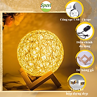 Đèn Ngủ Quả Cầu Mây Để Bàn SPEVI - Điều Chỉnh Độ Sáng, Làm Đèn Ngủ Trang Trí, Quà Sinh Nhật Cực Đáng Yêu, Đầu USB, Adapter USB Tiện Lợi, Đế Gỗ Xếp Sang Trọng, Bóng Đèn Led Vô Cùng Tiết Kiệm Điện - Hàng Chính Hãng