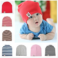 Under 3-Year-Old Baby Stripe Knitted Cotton Beanie Cap for Spring Autumn