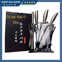 Bộ Dao Nhật 6 Món Inox Nhà Bếp Nguyên Khối Cao Cấp Kèm Khay Đựng