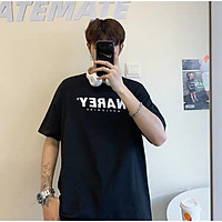 Áo Thun Nam Tay Lỡ Unisex cổ Tròn chất liệu vải cotton màu đen form rộng in chữ NAREY quanh cổ phong cách độc chất TheNgaustyle