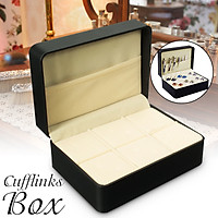 Chic Black Leather Velvet Cufflinks Tie Clip Bar Brooch Storage Box Case Holder