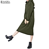 ZANZEA Women Long Sleeve Hoodies Plus Size Maxi Long Dress Sweatshirt Pullovers Army Green
