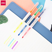 Deli Double-end Fluorescent Pen 3pcs/set 6 Colors Highlighter Conference Note Colorful Marker Smooth Writing Marking Pen Children Drawing Pens Student Diary Sentence Emphasizing Marker Pen Art Stationery Kits
