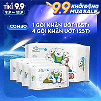 Combo ( 1+ 4) 1 gói 85 tờ + 4 gói 25 tờ Khăn ướt dành cho bé Oma&Baby với công thức Chlorhexidine Digluconate kháng khuẩn an toàn, dịu nhẹ trong khăn - Combo (1+4) Oma&Baby wet wipes ( 85pcs per bag*1 + 25pcs per bag*4)