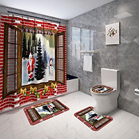 Multicolor / / 1PCS -- Waterproof Shower Curtain Christmas Theme Pattern Printing Decoration Non-slip Mats Toilet Seat Mat Bathroom Decor Set Easy to Clean Christmas