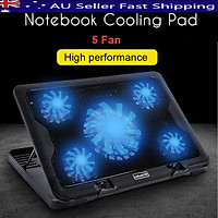 Professional Black Notebook 5 Fan LED USB Port Radiator Cooling Exhaust Computer Laptop Stand Cooling Cooler Base Pad Mat