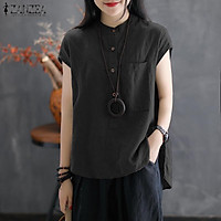 Áo Thun Tunic Cotton Có Nút Tay Ngắn Cá Tính Dành Cho Các Nàng (Thương Hiệu ZANZEA)