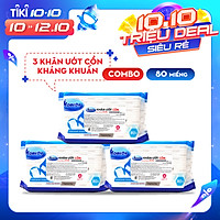 Combo 3 Gói Khăn ướt kháng khuẩn có cồn cao cấp iHomeda ( 80 Miếng/ Gói) - Combo 3 of iHomeda premium anti-bacteria alcohol wipes ( 80 sheets per packpage)