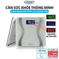 Cân sức khỏe điện tử thông minh Genky - phân tích cơ thể, theo dõi mỡ, cơ, nước, xương, calo, màn hình siêu rộng