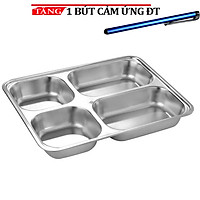 Khay cơm chia thức ăn inox 4 ngăn, 5 ngăn lòng sâu JH4 Tặng bút cảm ứng ĐT