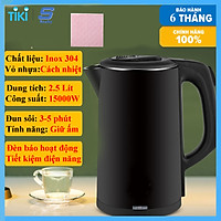 Bình Đun Siêu Tốc, Ấm Đun Siêu Tốc Inox 2 Lớp SeaSy SS40, Dung Tích 2.5 Lít, Bên Trong Inox 304, Bên Ngoài Nhựa PP Cách Nhiệt, Công Suất 1500W, Đun Sôi Nhanh Và Dễ Vệ Sinh, Tặng Kèm Khăn Lau Đa Năng – Hàng Chính Hãng