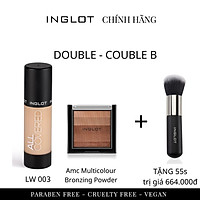 COMBO 2 Kem nền All Covered LW004 dưỡng da, lâu trôi và phấn tạo khối Amc Multicolour Bronzing TẶNG cọ đánh nền 55s
