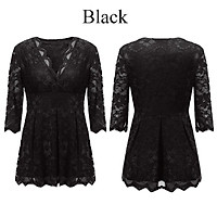 ZANZEA 2017 Trendy S-6XL Oversize Womens Deep Plunge V Neck Half Sleeve Lace Crochet Tops Shirts Hot Flare Swing T-shirts (Black)
