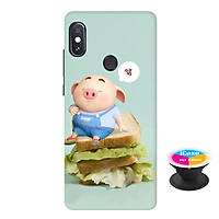 Ốp lưng nhựa dẻo dành cho Xiaomi Redmi Note 5 Pro in hình Heo Con Bánh Mì - Tặng Popsocket in logo iCase - Hàng Chính Hãng