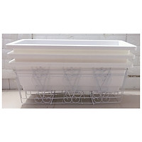 Combo 3 Giỏ Sắt Treo Chậu Hoa Ban Công Hình Chữ Nhật KT 64x21x18Cm - Màu Trắng +3 Chậu/ Khay/ Máng Nhựa Trồng Rau, Trồng Hoa, Cây Cảnh Kích Thước 67X24X19Cm - Màu Trắng