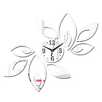 Flower Wall Clock Pattern Acrylic Wall Stickers DIY Mirror Murals Silver