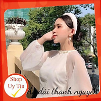 Áo dài may sẵn voon tơ trắng 4 tà thời trang