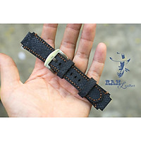 Dây đồng hồ da bò cho Casio AE1200 WHD và Seiko 5 37mm (Tặng Khóa + Cây thay dây + 2 chốt) - Da bò lộn navy chỉ vàng