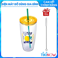 Ly nhựa 2 lớp Lock&Lock HAP507 750ml - Hàng chính hãng, có ống hút, có nắp đậy - Tặng kèm cọ rửa