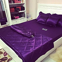 Bộ Chăn Trần Bông Ga Gối Phi Lụa 5 Món Cao Cấp Lan Bedding Màu Tím Than