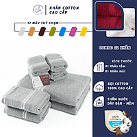 Bộ 1 khăn tắm, 1 khăn mặt cao cấp VIE dày dặn thấm nước tuyệt đối không phai màu - Tặng kèm 1 khăn lau