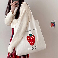 Túi tote vải canvas liền thân không khóa miệng túi đi học đi chơi phong cách free style