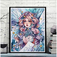 Tranh sơn dầu số hoá tự tô đã căng khung thiên thần tóc dài MN11