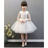 Váy đầm công chúa bé gái màu trắng tay lỡ kết hoa DBG022