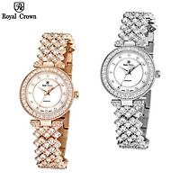 Đồng Hồ Nữ Chính Hãng Royal Crown 4617 Jewelry Dây Kim Loại Đính Đá Chống Nước Chống Xước