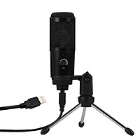 Microphone điện dung siêu nhạy âm kèm giá đỡ với cổng kết nối USB cho laptop thích hợp thu phát âm thanh, hát karaoke