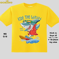 RIDE THE WAVES, mã G18. Áo thun bé trai siêu cute. Áo phông trẻ em Goking hàng hiệu