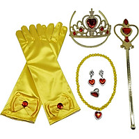 Princess Belle Dress Costume Accessory Glove Wand Tiara Jewerly Set