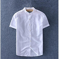Áo sơ mi đũi nam cổ tàu linen tay ngắn BD1310 - Trắng