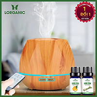 Máy khuếch tán tinh dầu hình kim cương gỗ vàng FX2032 + tinh dầu sả chanh + tinh dầu cam Lorganic (10ml x2)