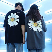 2 color【M-5XL】Fashion Short sleeve T-shirt Men Printed Chrysanthemum Pattern student couple short T-shirt unisex T-shirt Summer new style Oversize couple wear