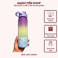 Bình Nước 1100ML Thể Thao Nhắc Nhở Uống Nước Mỗi Ngày Tích Hợp Ống Hút Có vạch kẻ chia ML và Báo Giờ Chất Liệu An Toàn Kèm Khăn Lau 2 Mặt BaoAn- Hàng Chính Hãng