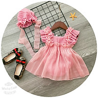 Body cho bé gái kiểu váy nhún bèo kèm mũ cho bé từ sơ sinh đến 3 tuổi