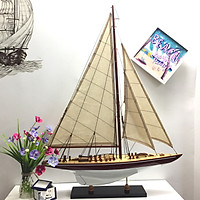 Mô hình du thuyền đua gỗ J Endeavour (thân 50cm - sơn trắng/gỗ)