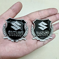 Bộ 2 miếng dán logo kim loại chữ SUZUKI bông lúa