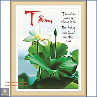 TRANH ĐÍNH ĐÁ chữ Tâm hoa sen AL77589_Chưa đính_Kích thước 42x56cm