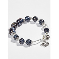 Vòng Đá Giông Bão Phối Lu Thống Và Charm Đồng Tiền Bạc Ngọc Quý Gemstones