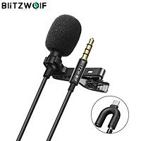 Mini 3.5MM Noise Reduction Mic BlitzWolf CM1 HiFi Sound Microphone Lavalier Cardioid Omnidirectional Camera Recording for YouTuBe Live Broadcasting SLR DJI OSMO Action Sports Black