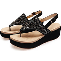 Giày sandal nữ đế xuồng đính pha lê size lớn xinh xắn
