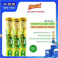 {COMBO 3 TUÝP} viên bổ sủi bọt Plusssz Max Vitamin C + Zin C hương vị Chanh không đường (tuýp 20 viên sủi)