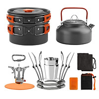 Outdoor Camping Cookware Mess Kit Pot Pan Kettle Cooking Set Tableware with Stove Spoon Fork Cutter for Camping & Picnic