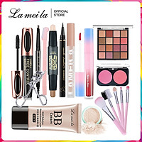 Bộ trang điểm 13 món LaMeiLa Kem BB+Phấn phủ bột+Phấn mắt+Chì kẻ mày+kẻ mắt+Mascara+bút tạo khối 2 đầu+Son kem lì+Phấn má hồng+kẹp bấm mi+Dao tỉa lông mày+Bộ cọ trang điểm+Kem che khuyết điểm bộ makeup đầy đủ set