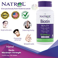 Thực phẩm chức năng bảo vệ sức khỏe Natrol Biotin Beauty 10000 mcg - Hộp 100 viên
