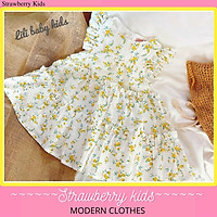 Váy xoè hoa nhí vàng cực xinh sắn cho bé gái tưf 8-25kg. 2 lớp, chất thô đũi cực mềm