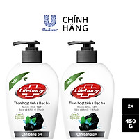 Combo 2 Nước Rửa Tay Lifebuoy Cân Bằng Độ Ph Bảo Vệ Khỏi Vi Khuẩn; Dưỡng Ẩm Than Hoạt Tính & Bạc Hà Chiết Xuất Thiên Nhiên Chai 450g